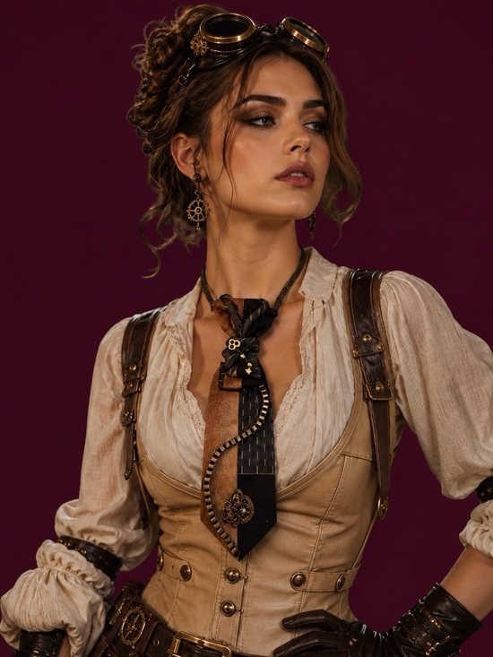 Hand Crafted Jewelry - Upcycled Vintage Necktie Necklace Embellished Gears Anchor key brooch Steampunk